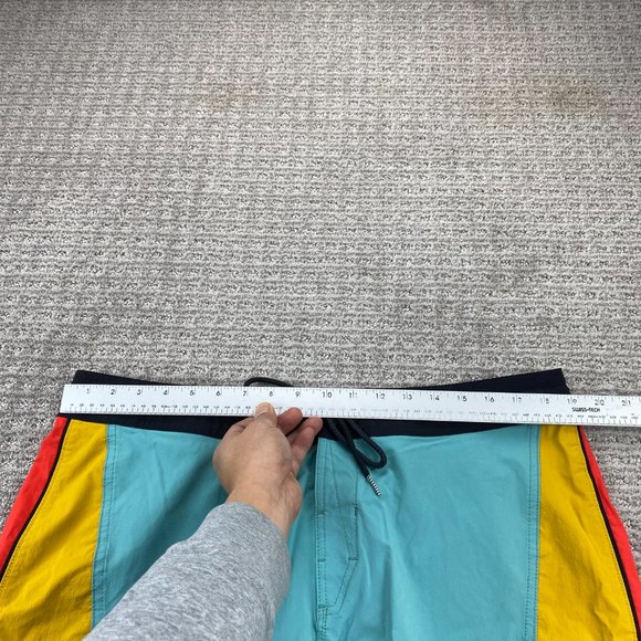 VOLCOM Swim Trunks Men 38 Teal Yellow Orange Bathing Suit Board Shorts Surfing - Picture 10 of 14